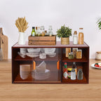 Kitchen Pantry Cabinet, Wall Mount or Countertop Sideboard with Glass Doors, 2 Tiers Rectangular Cupboard Food Pantry Cabinet for Kitchen, Dining Room, or Living Room (Walnut)