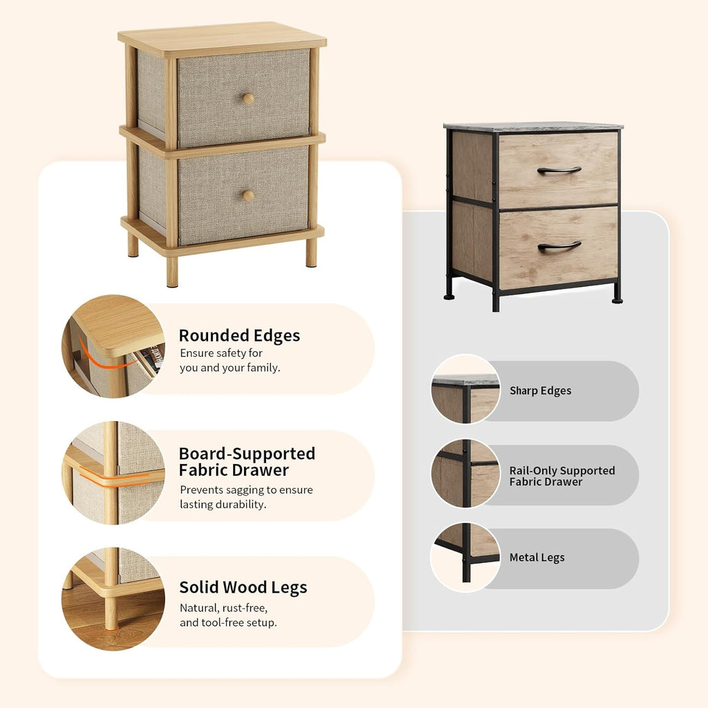 Apicizon Nightstand with 2 Storage Drawers, Boho Side Table with Solid Wood Legs, End Table for Small Spaces, Bedroom, Living Room, Entryway, Natural