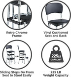 COSCO Retro Plastic & Vinyl Upholstered Stylair Retro Counter Height Chair with Step Stool, Comfortable Cushioned Seat and Back, in Black & Chrome Finish