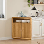 Ahokua Corner Storage Cabinet with Fluted Hand-Carved Doors, riangular Accent Cabinet with Adjustable Shelf & Gold Handles for Living Room or Entryway, Boho Style, Warm Oak
