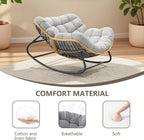 Papasan Rocking Chair with Comfy Thick Cushion, Oversized Outdoor Rocking Chair with Steel Frame, Wicker Rattan Lounge Rocker, Indoor Outdoor Egg Chair for Patio, Balcony, Living Room, Gray