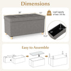 GOFLAME 30 Inches Storage Ottoman Bench, Linen Fabric Footstool with Flip Top Tray, Padded Foot Rest Stool, Rectangular Eed of Bed Bench, Storage Chest for Living Room, Entryway, Bedroom