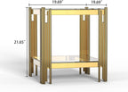 Small Side Table, Square End Table with Tempered Glass & Irregular Gold Stainless Steel Base, 2-Tier Modern Glass End Table with Storage Shelves, Luxury Accent Sofa Table for Living Room, Bedroom