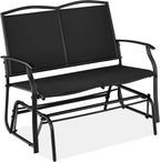 Best Choice Products 2-Person Outdoor Patio Swing Glider Steel Bench Loveseat Rocker for Deck, Porch w/Textilene Fabric, Steel Frame - Black