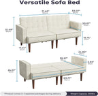 Furnify 71" Velvet Futon Sofa Bed, Versatile Loveseat Couch, Sleeper Sofa with Adjustable Backrest, Mid Century Modern Futon Couch for Small Space, Living Room, Office & Apartment, Velvet Fabric Beige