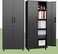 Metal Storage Cabinet with Wheels, 73" H Garage Storage Cabinet with Doors and Adjustable Shelves, Heavy Duty Locking Tool Cabinet Utility Cabinets for Home Office, Garage, Warehouse (Black)