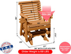 Amish Craftsmanship Made in USA 2FT Heavy Duty Poly Lumber Wood Porch Glider Premium Colors HDPE with No wood fibers Lancaster Series Rollback design 500 lbs Limit With Cupholders Solid-Cedar