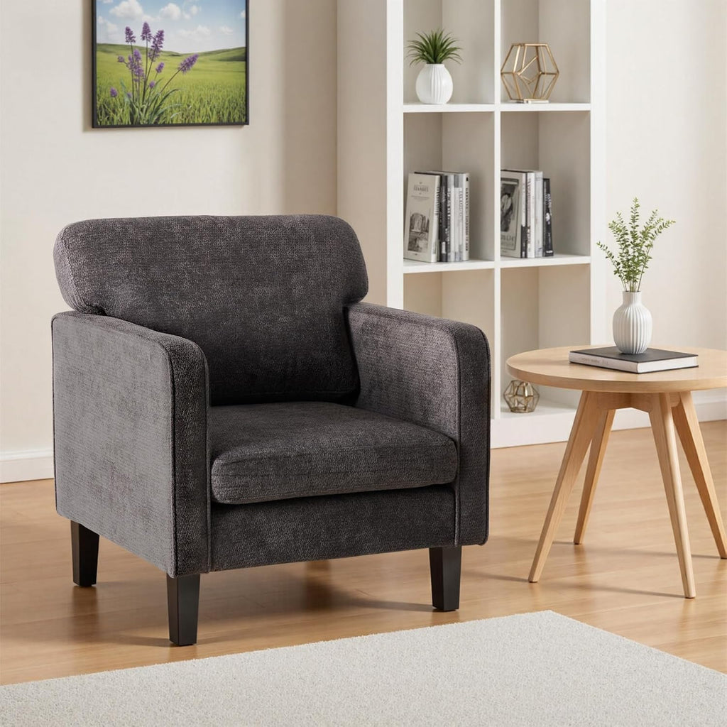 DUMOS Dark Grey Modern Accent Chairs for Living Room, Corner Chairs for Adults, Reading Chair with Armrest and Backrest, Comfy Lounge Chairs for Bedroom Reception Waiting Room