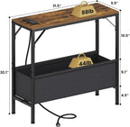 Asgolion 31.5" Console Table, 9.5" D Entryway Table with Power Outlets & USB Ports & Fabric Basket, Narrow Sofa Table for Hallway, Foyer, Living Room, Rustic Brown