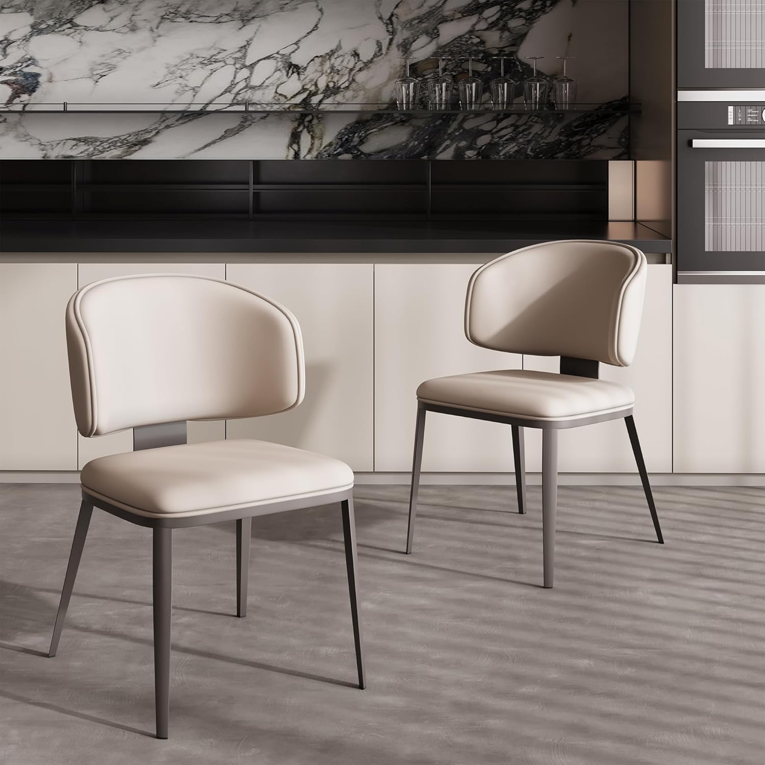 Dining Chairs Set of 2, Faux Leather Dining Chairs, Light Gray