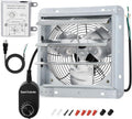 Criditpid 14 Inch Shutter Exhaust Fan, 1088 CFM Wall Mounted Attic Fan, Greenhouse Fan with Speed Controller and Thermostat for Garages, Warehouse, Shed, Basement, Chicken Coops Ventilation, 1450 RPM
