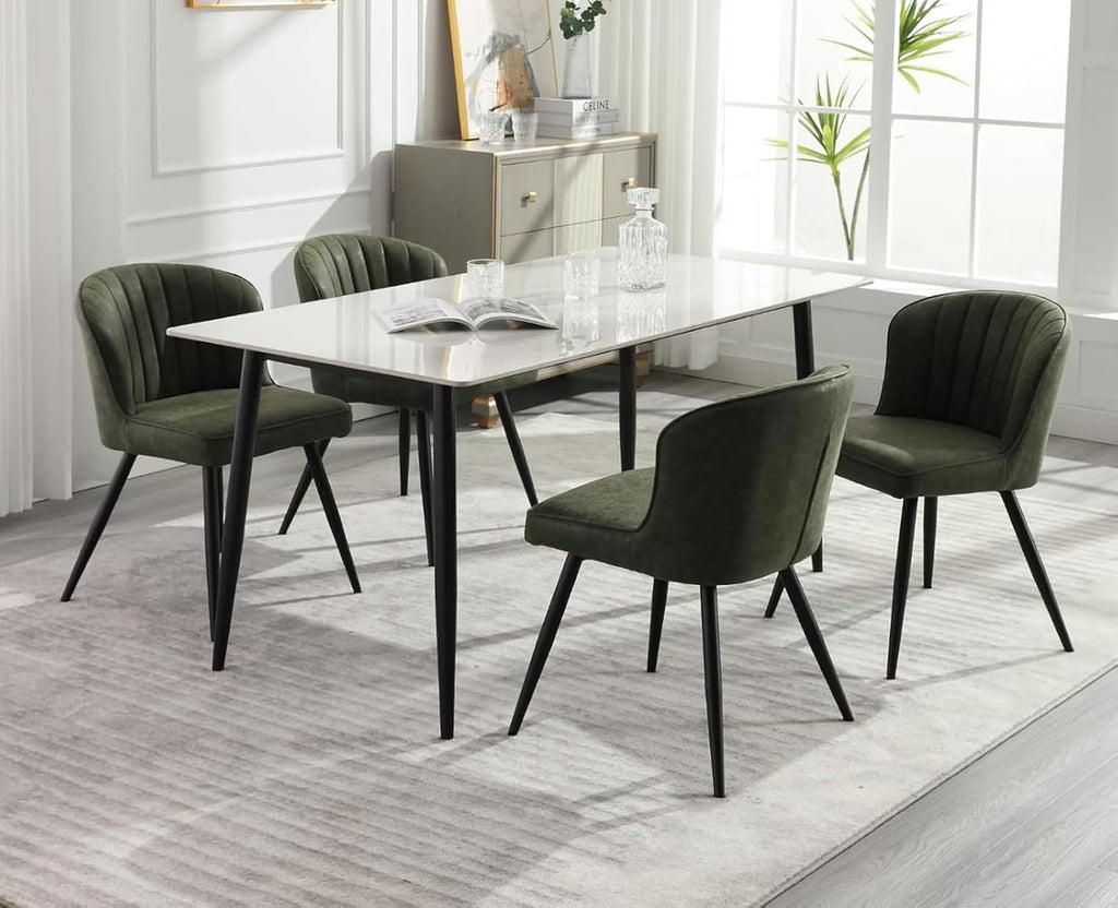 EALSON Modern Dining Chairs Set of 6, Upholstered Green Faux Leather Seater with Curved Shell Backs and Metal Legs, Armless Side Chair, for Dining Room/Kitchen/Restaurant Use