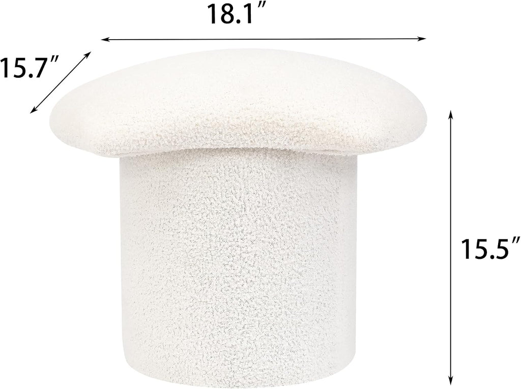 Homebeez Teddy Velvet Modern Round Ottoman, Small Footstool with Padded Seat, Upholstered Vanity Foot Rest Stool Chair for Entryway, Living Room, Bedroom, White