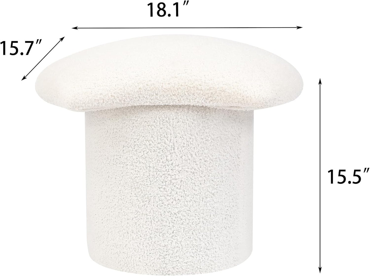 Homebeez Teddy Velvet Modern Round Ottoman, Small Footstool with Padded Seat, Upholstered Vanity Foot Rest Stool Chair for Entryway, Living Room, Bedroom, White
