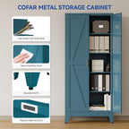 COFaR Metal Pantry Cabinet with Doors, Farmhouse 71'' Tall Storage Cabinet with 4 Adjustable Shelves, Kitchen Pantry Cabinet for Dinning Room, Laundry, Peacock Blue 5-Tier
