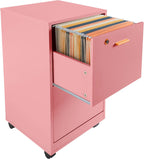 Lavish Home 2-Drawer Wooden File Cabinet with Lock, Pink, 16” x 27” | Rolling Filing Organizer with Deep Drawer Storage for Under the Desk, Home, or Office