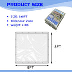 Clear Tarp 8 x8FT, 20 Mil Clear Vinyl Tarp, Small Cover Plastic Sheeting with Grommets, Double-Stitched Reinforced Edges, Heavy Duty Tarps Waterproof and Tearproof