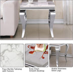 Henf 23in Square End Table Faux Marble End Table w/Stainless Steel Legs,Luxury Sofa Side Table Tea Table for Living Room Office, Nightstand Bedside Table for Bedroom, White and Silver End Side Table