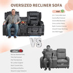SAMERY Loveseat Recliner Sofa, Power Reclining Loveseat Sofa, Wall Hugger Recliners RV Couch with Console, Lift-Top Table, Rhythm & Ambient LED Lights, USB-C, Outlets, Velvet, Gray