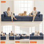 Oversized Double Chaise Lounge Chair, Cloud Sofa Bed, Blue | 59" Deep Seat Couch, Modular Oversized Loveseat, Soft Cloud Sofa, 4 Pillows, 10" Wider Armrests, Chaise Lounge Chair Indoor