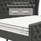 BRELTAM Upholstered Queen Size Bed Frame Velvet Tufted Platform Bed Frame with Wingback Headboard & Footboard, with Deep Button Tufted & Nailhead Wooden Slats Support, No Box Spring Needed,Grey