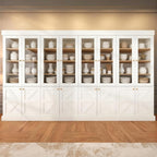 Vyre 71" Tall Farmhouse Kitchen Pantry, Set of 4 Large Storage Cabinets with Glass Doors, Adjustable Shelves, Wood Versatile Hutch Cabinet for Living Room, White
