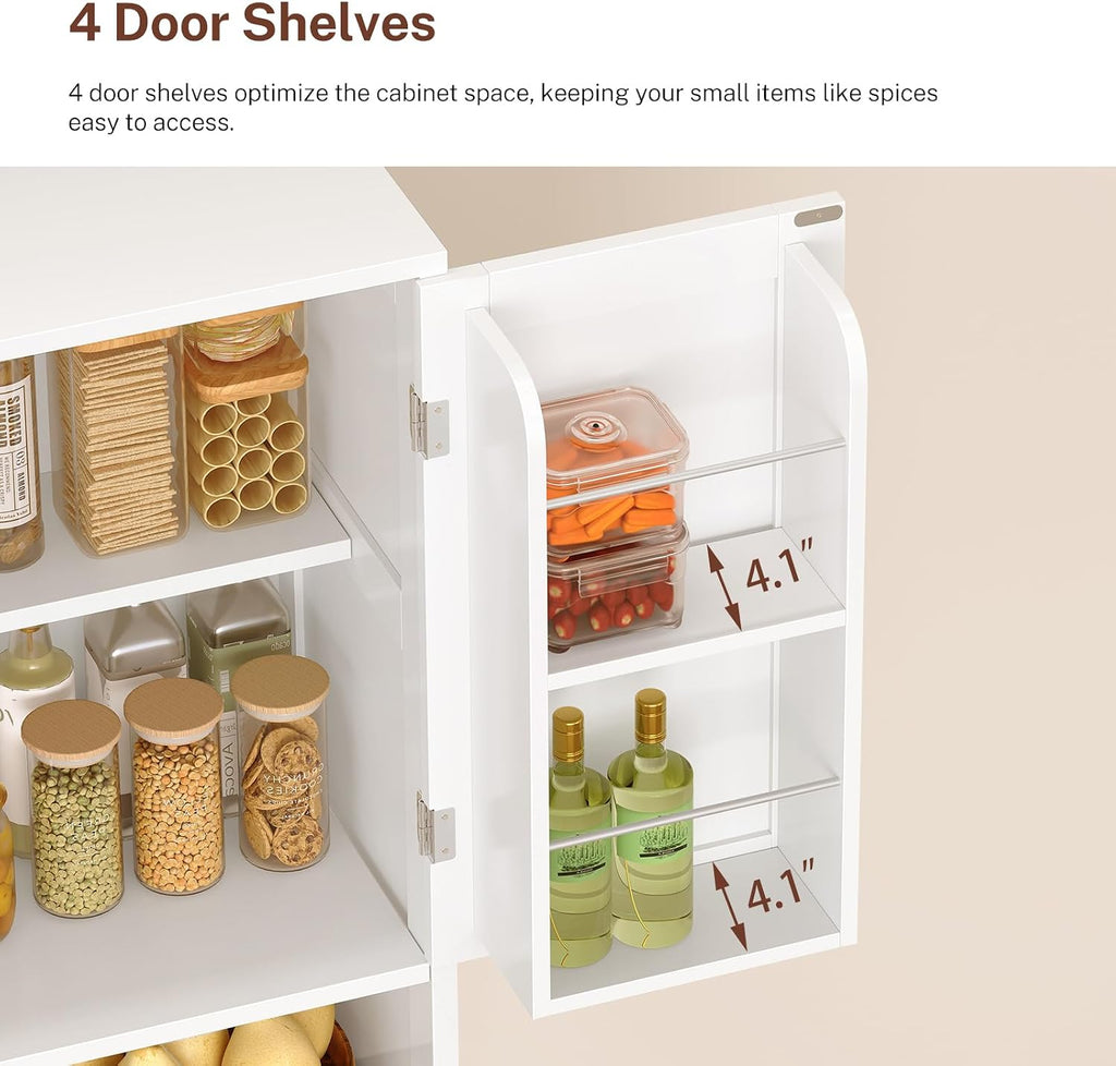 TEENFON Kitchen Pantry Cabinet with Adjustable Shelf, Tall Storage Cabinet with 2 Drawers & 4 Door Shelves, Food Pantry Cabinets, for Kitchen, Dining Room, Living Room, White