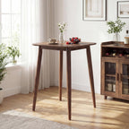 COSTWAY 36 Inch Counter Height Dining Table, Solid Rubber Wood Farmhouse Kitchen Table with Sturdy Pedestal Base, Walnut Finish