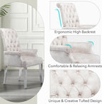 LOULENS Tufted Velvet Armrest Dining Chairs, Modern Upholstered Chairs with Stainless Steel Legs for Dining Room, Kitchen, Living Room, Bedroom, Beige