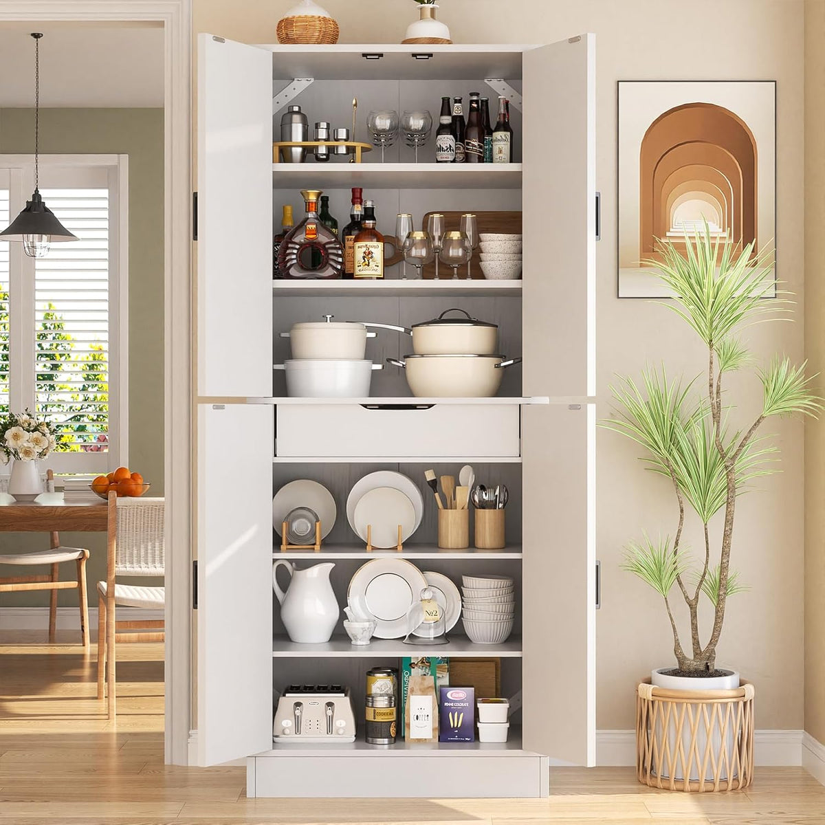 Unikito 71" Tall Kitchen Pantry Storage Cabinet with Farmhouse Barn Doors | Storage Drawer, Adjustable Shelves, Wooden Freestanding Cupboard, Versatile for Kitchen, Dining Room, Bathroom, Utility Room
