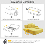 Oversized Chaise Lounge Chair Indoor, Upholstered Single 68''Convertible Sofa Bed with Storage Pocket, Frameless Design & Compression Foam for Small Spaces, Living Room, Apartment, Yellow