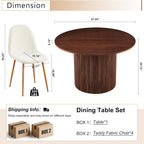 Dining Table Set for 4, Mid Century Modern 47 Inch Wooden Round Dining Table Set, Space Saving (Table + 4 White Chairs)