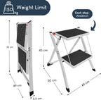 Home Vida 2 Step Ladder Compact, Heavy Duty Steel, Portable Folding, Anti-Slip Mat, Home, Kitchen, DIY, Gardening Step Ladder, 150kg Max Capacity