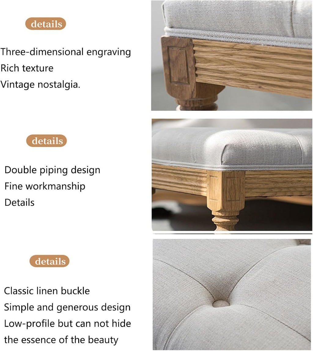 Modern French Vintage Bench with Padded Seat and Rubberwood Legs, Memory Foam Upholstered Entryway and Dining, Tufted Fabric End of Bed for Bedroom Living Room Hallway Entryway