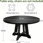 GarveeHome Round Dining Table for 4, 47 Inches Dining Room Table with Wooden Base, Kitchen Table with Circle Tabletop, Dinner Table for Dining Room, Kitchen, Living Room, Black