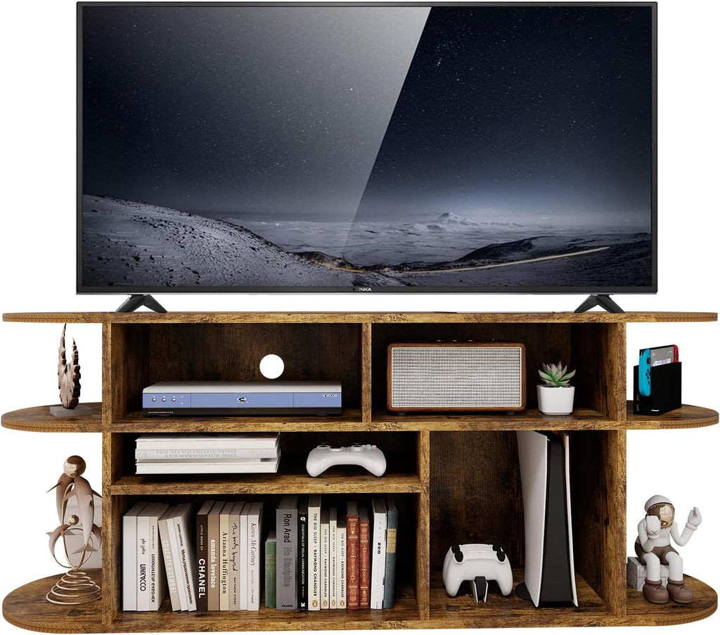 Solid Wood TV Stand for Living Room, Entertainment Center with Storage, TV Console, Adjustable Open Shelves&Wire Holes&Anti-Collision, Television Stands for Bedroom and Office