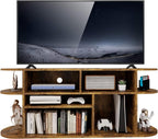 Solid Wood TV Stand for Living Room, Entertainment Center with Storage, TV Console, Adjustable Open Shelves&Wire Holes&Anti-Collision, Television Stands for Bedroom and Office