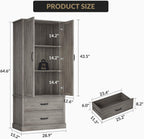 65" Tall Kitchen Pantry Cabinet with Barn Doors, Drawers & Adjustable Shelf, Farmhouse Storage Cabinet with Doors and Shelves for Kitchen Pantry Storage Cabinet, Dining Room, Laundry & Entryway, Grey