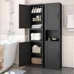 67" Tall Narrow Bathroom Storage Cabinet, Slim Metal Cabinet with Doors and Adjustable Shelves, Freestanding Pantry Organizer for Small Spaces, Bathroom, Kitchen, Laundry Room, Living Room, Black