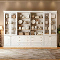 Vyre 71" Tall Farmhouse Kitchen Pantry, Large Storage Cabinets with Glass Doors, Freestanding Wood Hutch Cabinet with 3 Drawers, Adjustable Shelves for Living Room, Dining Room, Set of 4