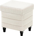 CAROLMADE Folding Storage Ottoman Cube Sherpa Footstool with Wood Legs Ottoman Footrest for Living Room and Bedroom, White 15"x12.6"x15.4"