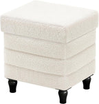 CAROLMADE Folding Storage Ottoman Cube Sherpa Footstool with Wood Legs Ottoman Footrest for Living Room and Bedroom, White 15"x12.6"x15.4"