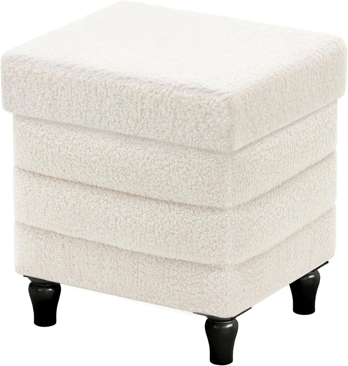 CAROLMADE Folding Storage Ottoman Cube Sherpa Footstool with Wood Legs Ottoman Footrest for Living Room and Bedroom, White 15"x12.6"x15.4"