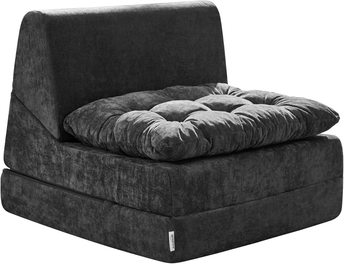Hobestluk Sofa Couch Folding Sofa Bed Comfy Floor Lounger Convertible Sofa with Removable Cushion Couches for Small Spaces Foldable Mattress for Living Room Bedroom or Office (Chenille Grey, Large)