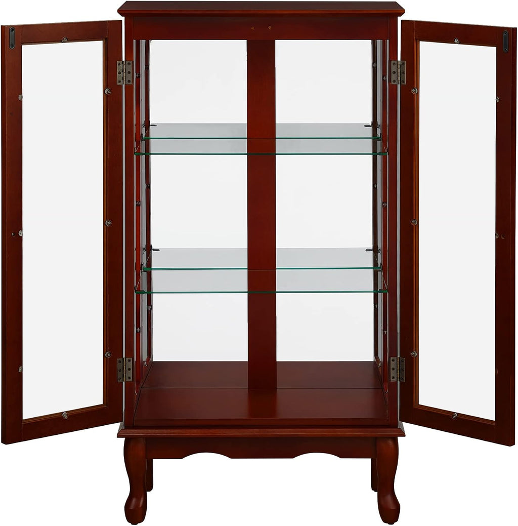 Ball & Cast Lighted Curio Cabinet,3-Tier Glass Display Cabinet with Adjustable Glass Shelves and Mirrored Back Panel for Living Room,E26 Light Blub not Included,Cherry
