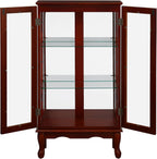 Ball & Cast Lighted Curio Cabinet,3-Tier Glass Display Cabinet with Adjustable Glass Shelves and Mirrored Back Panel for Living Room,E26 Light Blub not Included,Cherry