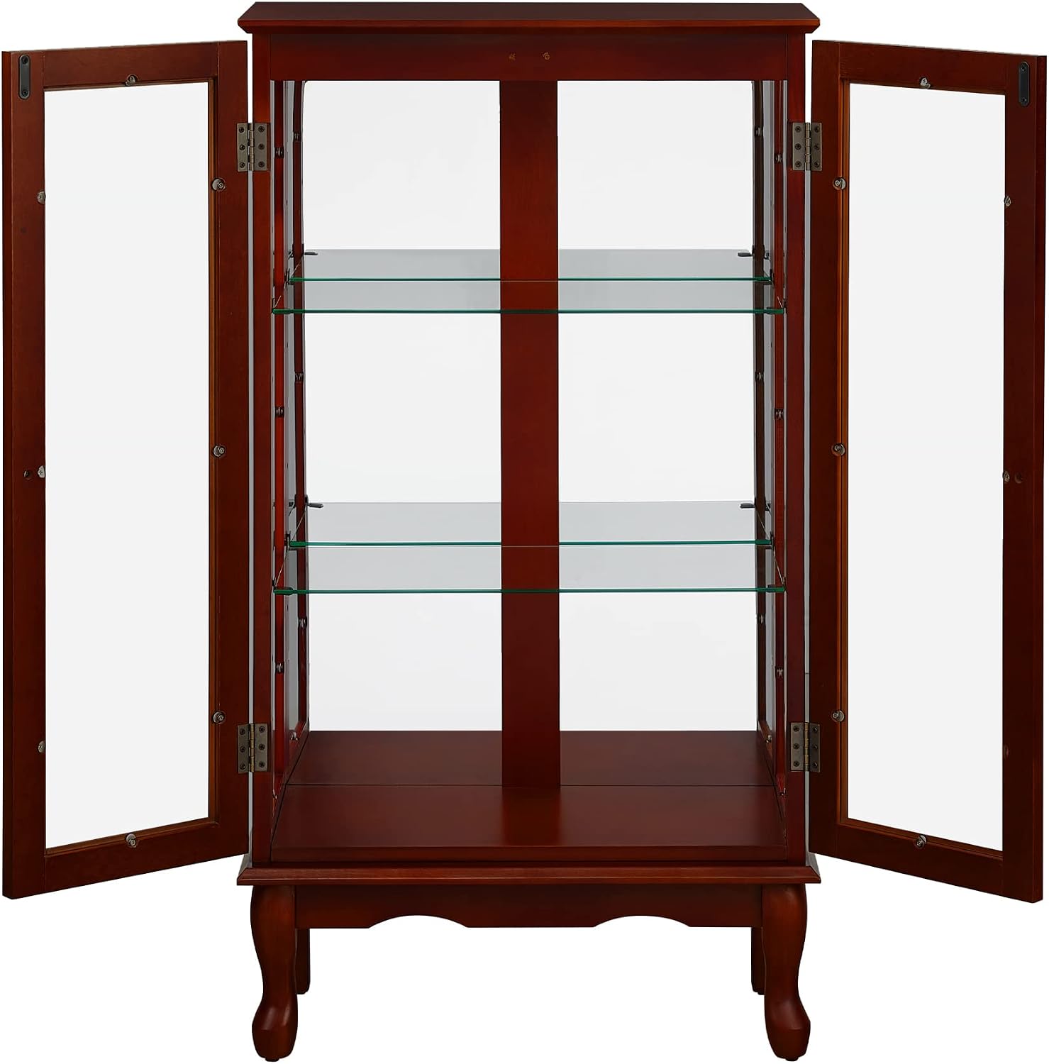 Ball & Cast Lighted Curio Cabinet,3-Tier Glass Display Cabinet with Adjustable Glass Shelves and Mirrored Back Panel for Living Room,E26 Light Blub not Included,Cherry