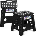 Delxo 13 inch 2 Pack Folding Step Stool, Non-Slip Foldable Stools Up to 300 LBS, Step Stool with Handle, Lightweight Collapsible stools for Kitchen, Bathroom, Bedroom, Garden (Black)