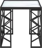 3pc Tables Set with Tempered Glass Top and Black Metal Frame | Includes 3-piece set with white marble-print tempered glass tops