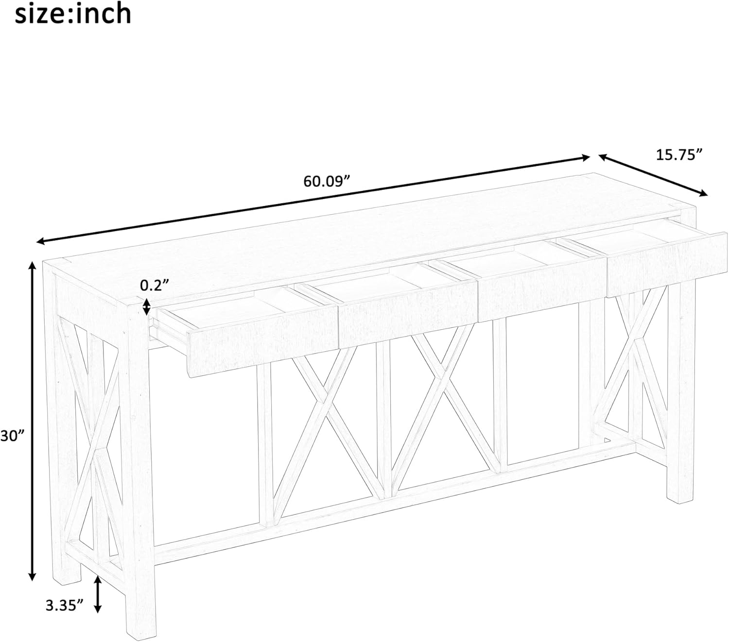 Farmhouse 60'' Console Table Sofa Table with 4 Spacious Drawers and Open Bottom Storage, Modern Crisscross Design Entryway Table for Living Room,Kitchen,Dining Room (Black-X)